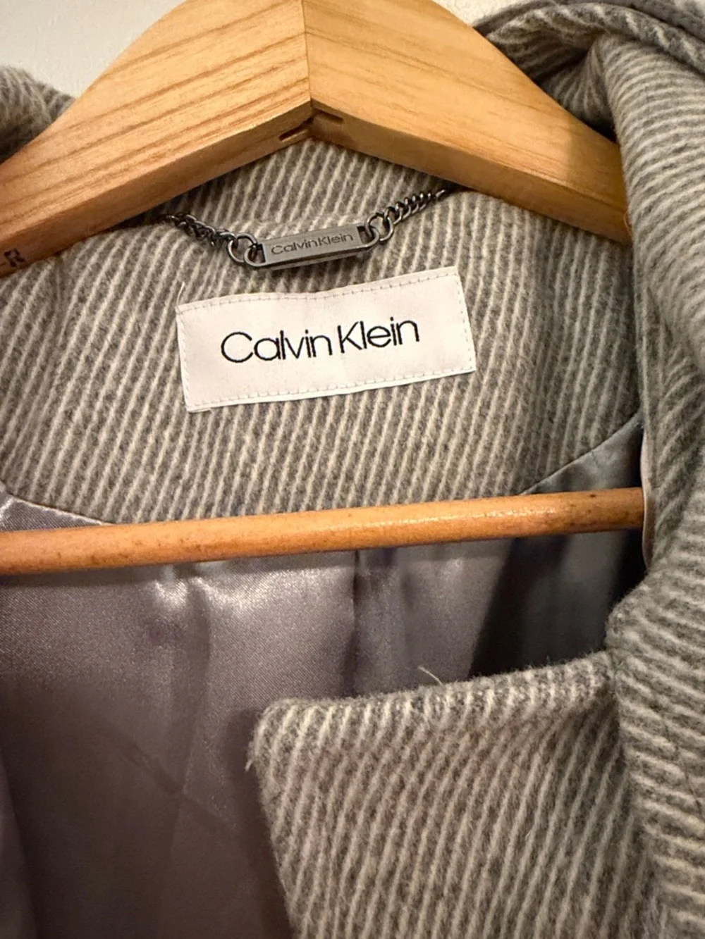 Calvin Klein Light Gray Hooded Wool-Blend Peacoat - Picture 2 of 8